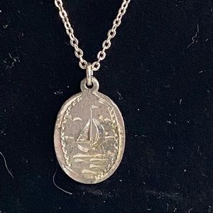 Vintage genuine pewter sail boat pendant necklace